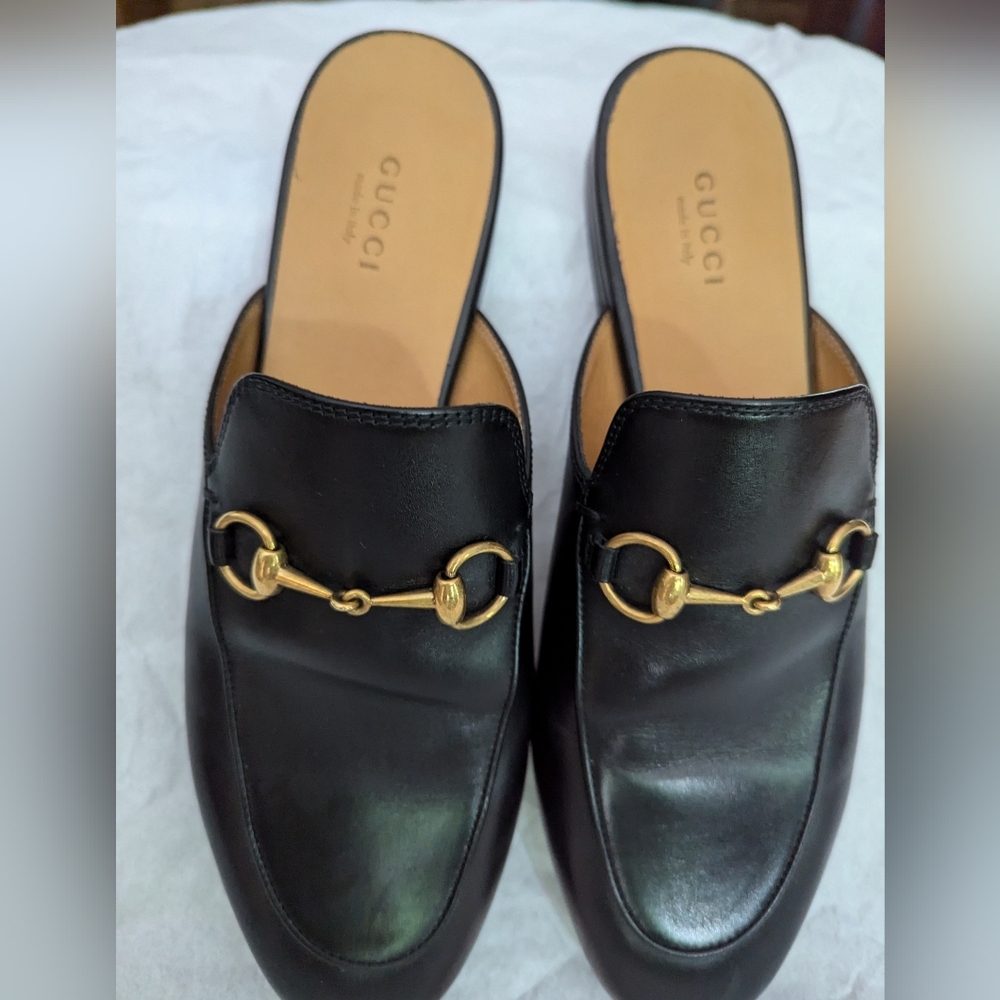 GUCCI Princetown Leather Horsebit Mule Slide black 38